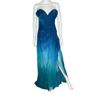 Rene Ruiz Collection Strapless Draped Gown Teal Blue Ombré Women’s Sz 10 NWT